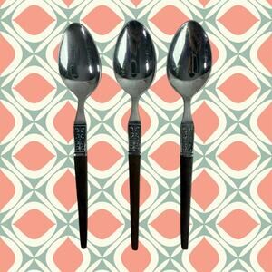 Ekco Eterna La Joya VTG Set 3 Tea Spoons Stainless Steel Faux Wood Flatware